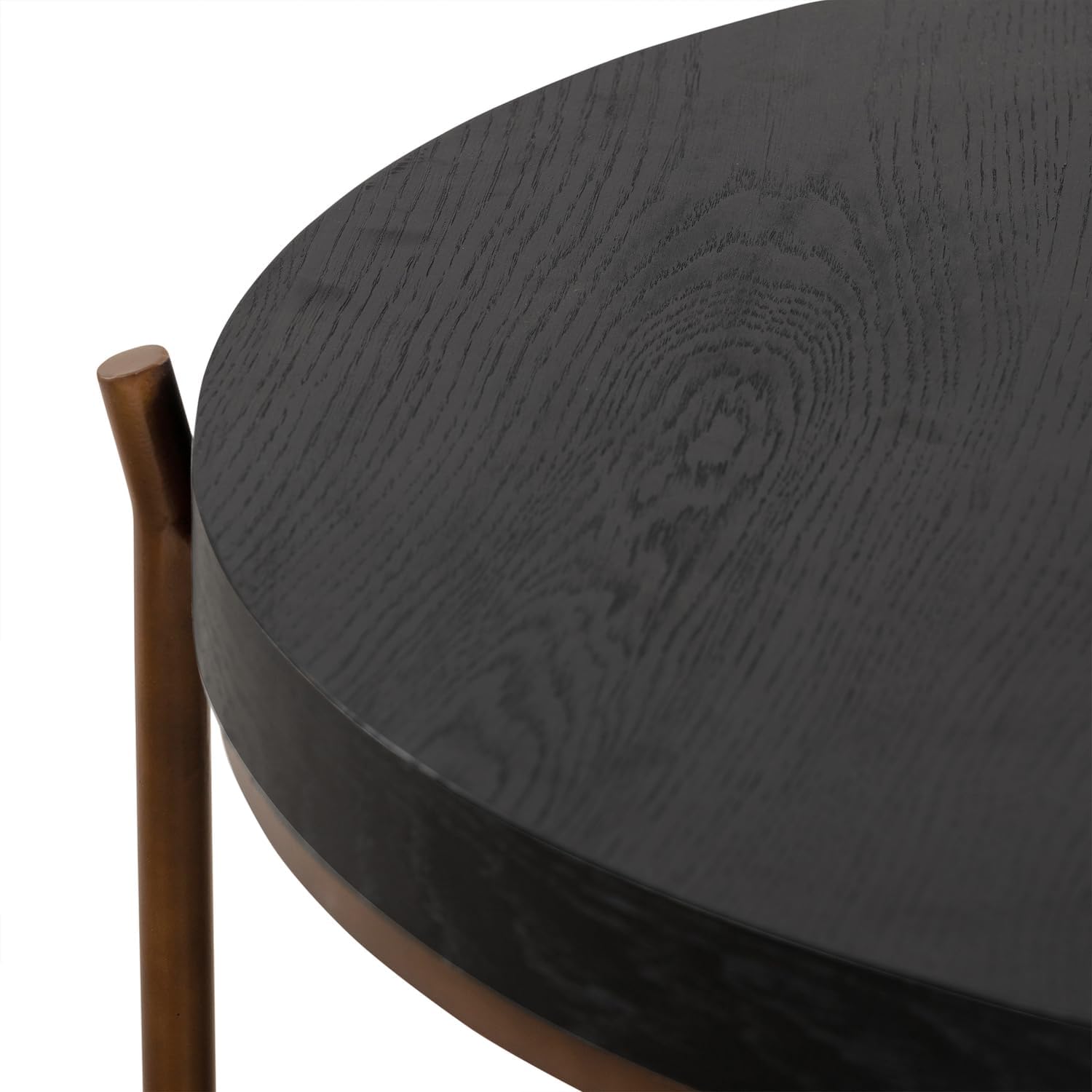 Armen Living Sylvie Modern Brushed Oak Wood and Metal Round Coffee Table