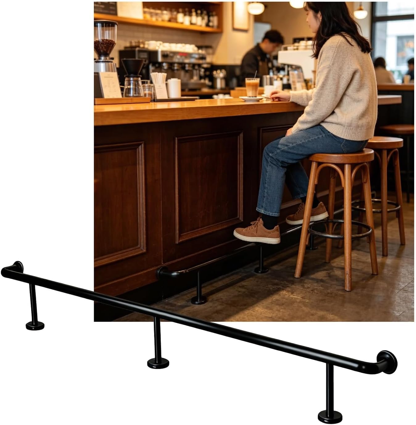 HGOuhK Bar Foot Rail Kit Bar Foot Rail，3.28~16.4ft Rail Kit Heavy Duty Feet Rails Bracket for Restaurant Kitchen Reception Desk(Schwarz,3.5M/11.48FT)