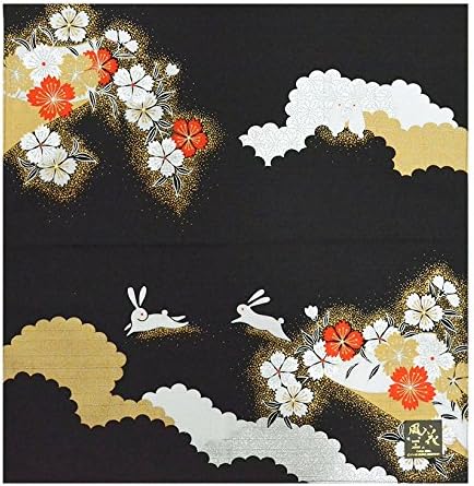 kazahana FUROSHIKI- Japanese Wrapping Cloth: Rabbit Night (Black & Gold)