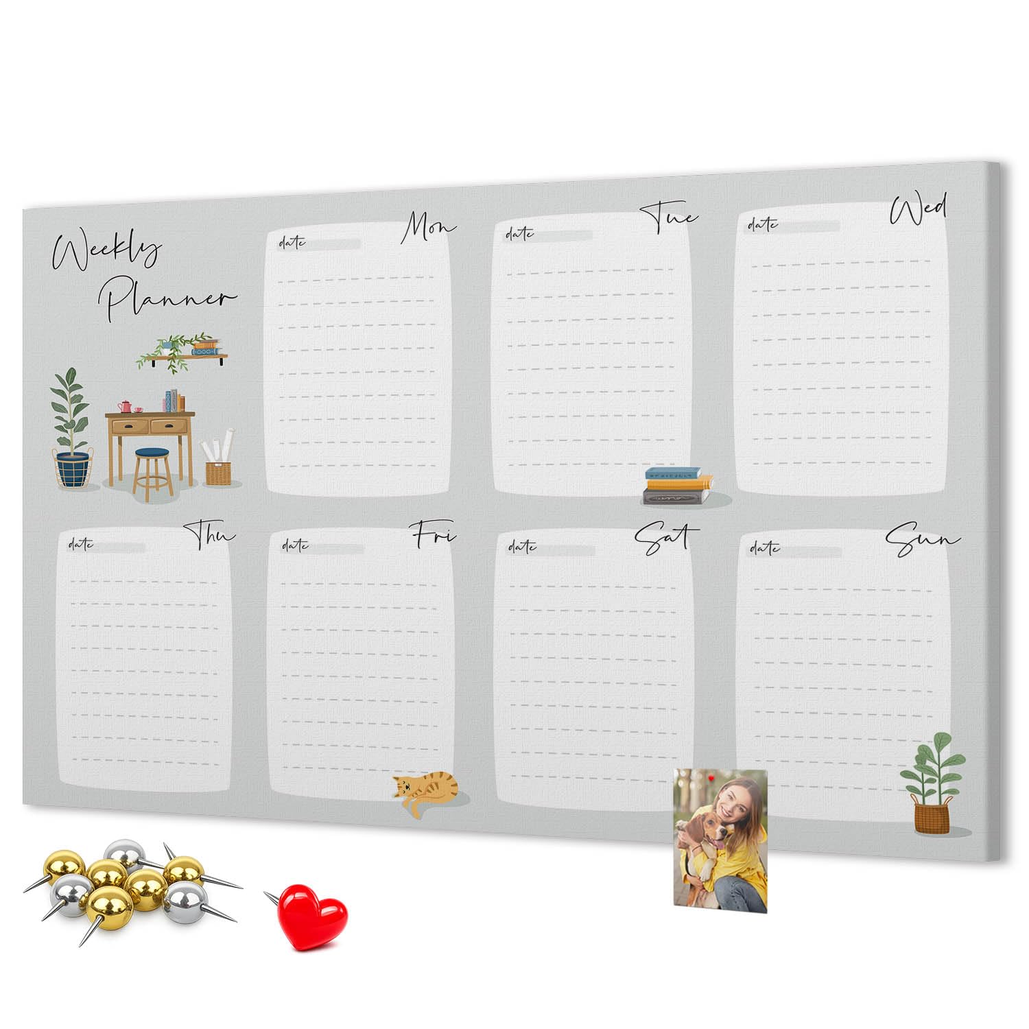 Tableau mémo 120x80 cm | Agenda hebdomadaire cosy