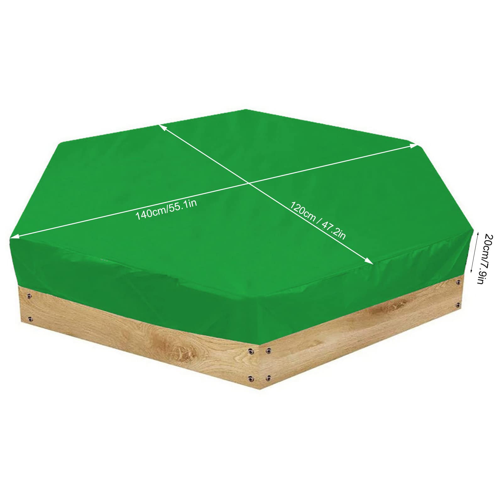 Sandbox Cover, Hexagon Sandpit Sand Toys Cover Pool Cover with Drawstring, Cover Only 55.1 x 47.2 x 7.9in(Green)