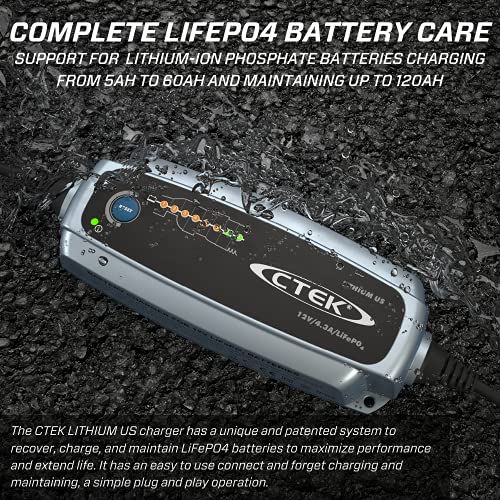 Ctek 56-926 Lithium Us | Fully Automatic Lithium Ion Phosphate Lifepo4 Battery Charger | 5.0Ah - 60Ah | Maintenance Charging Up To 120Ah #TOP3