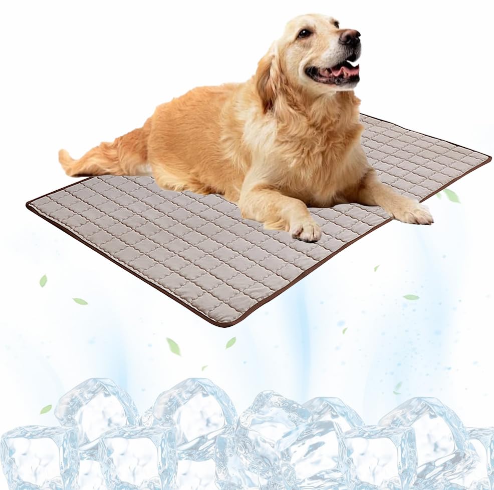Pet Cooling Mat Pad, 2025 Upgraded Pet Ice Silk Mats, Pet Cooling Mat Ice Silk Cool Mat for Dogs & Cats, with Non-Slip & Foldable Summer Reusable Pet Cool Bed (Coffee, S-60x45cm)