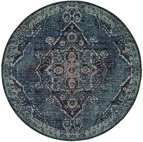 Sphinx Andorra Area Rug 7135F Casual Blue Bordered Curls 7' 10" x 7' 10' Round