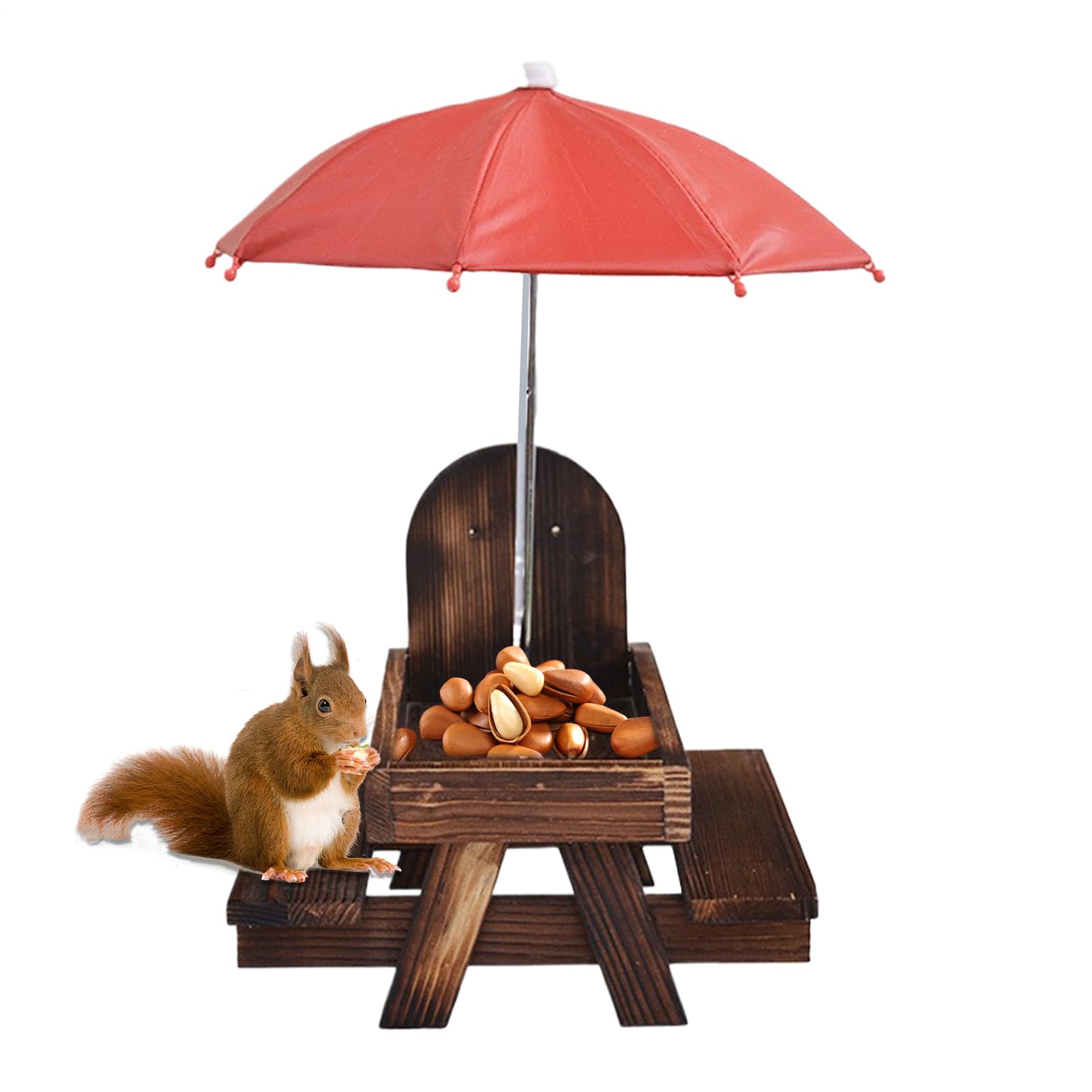 Mangeoire pour écureuils et tamias en bois avec parapluie pour jardin