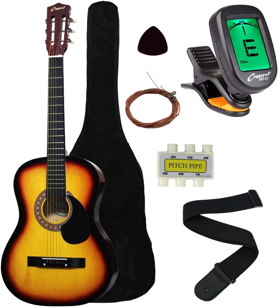 Crescent MG38-SB 38" Acoustic Guitar Starter Package, Sunburst (Includes CrescentTM Digital E-Tuner)