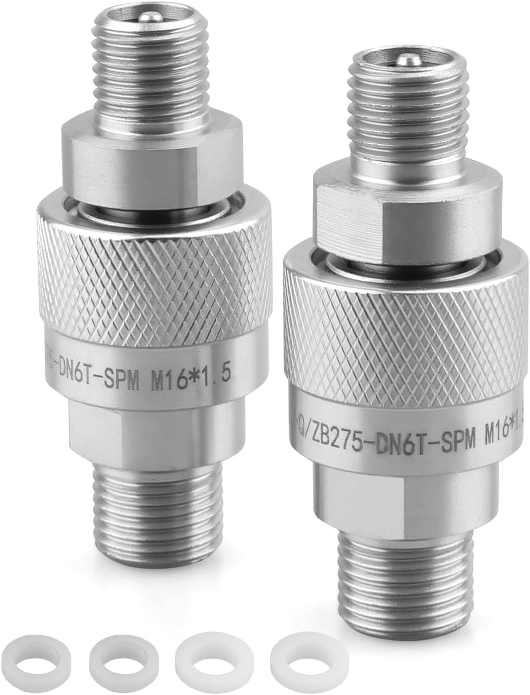 M16 to M14 Hydraulic Quick Connect Fittings – 2 Male & 2 Female Couplers with Built-in Plunger – Fit for AGT and Most Chinese Mini Excavators – Include 4 Gaskets