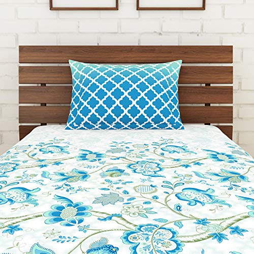 Image of Spaces Atrium 144 TC 100% Cotton King Size Double Bedsheet with 2 Pillow Covers (Floral, 88 inch X 108 inch Inches) - Strawberry