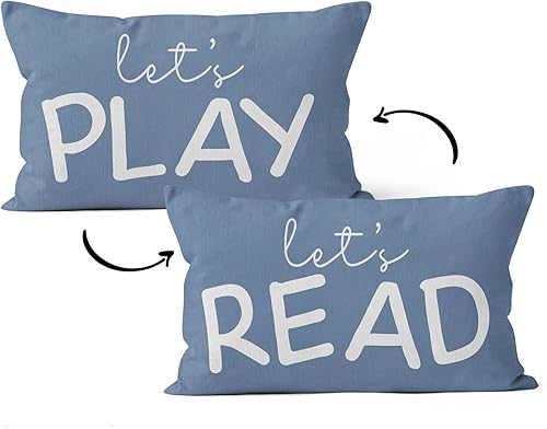 HIWX Funda de almohada decorativa para sala de juegos para niños, funda de almohada decorativa de 12 x 20 pulgadas, con texto en inglés "Let's Read