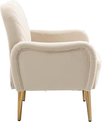 Miniatura 3 de HomSof Silla decorativa de peluche blanco moderno cómodo sillón de ocio sofá individual con patas de oro rosa