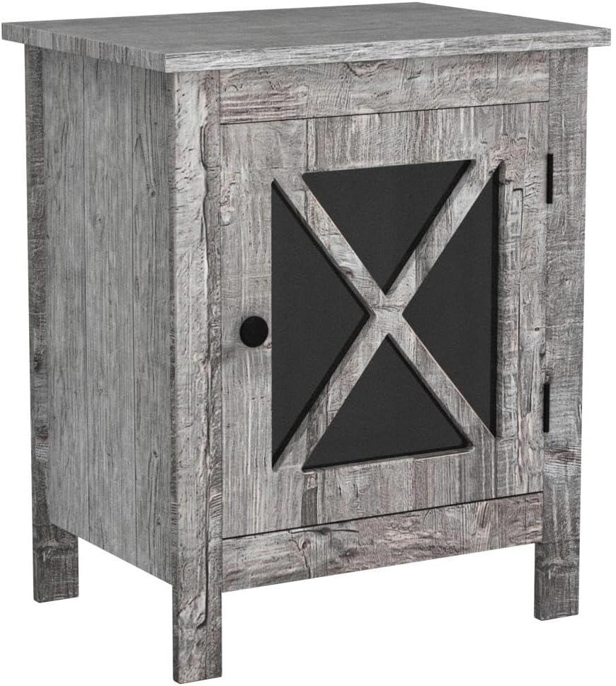 JAXPETY Set of 2 Modern Wood Nightstand, Bedside Table with X-Design Glass Door, Bedside Furniture, Night Stand, End Table, Side Table with Rustic Style for Home Bedroom(2-Pack, Light Grey)