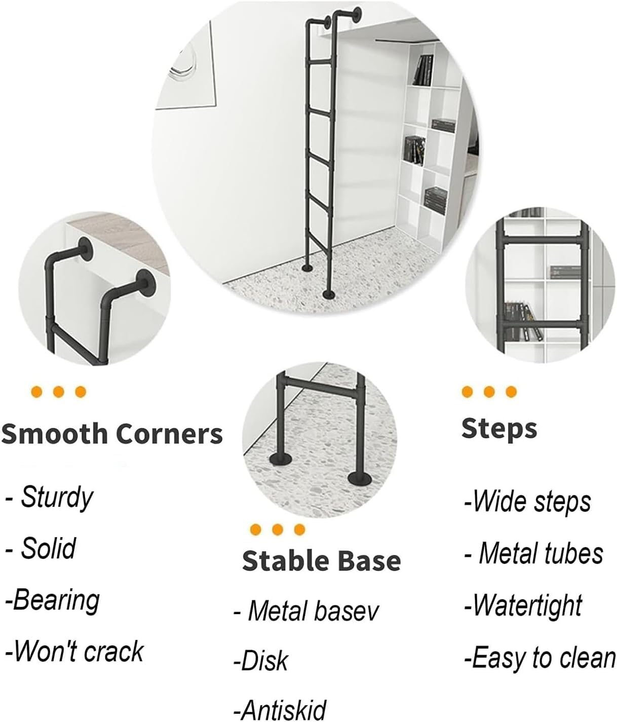 4ft 6ft 8ft Height Entrance Egress Ladder, Basement Window Well Egress Ladder, Customizable Size, Loads 330lbs, for Dorm, Library, Bunk Bed, Deck, RV (8ft/2.4m/94.5in)