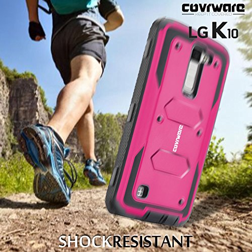 Covrware Aegis Series Case For Lg K10 / Lg Premier Lte With Built-In Screen Protector Heavy Duty Full-Body Rugged Holster Armor Case Belt Swivel Clip, Kickstand - Pink #TOP6