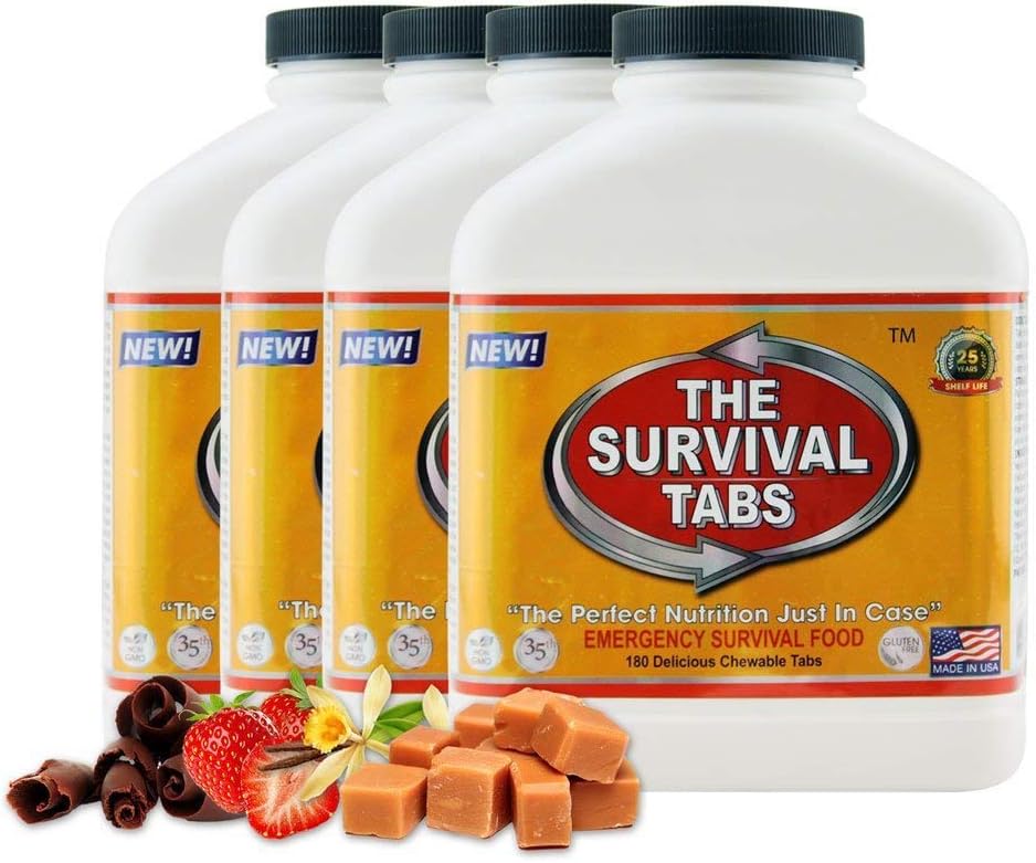 The Survival Tabs 60-Day 720 Emergency Food Ration MREs Food Replacement for Outdoor Activities Disaster Preparedness Gluten Free and Non-GMO 25 Years Shelf Life Long Term - Mixed Flavor