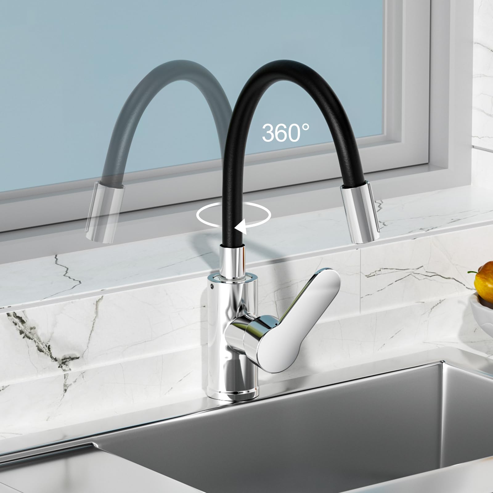 Mitigeur Évier Bec Flexible Robinet Cuisine Noir 360° Rotative Aérateur Économiseur Eau
