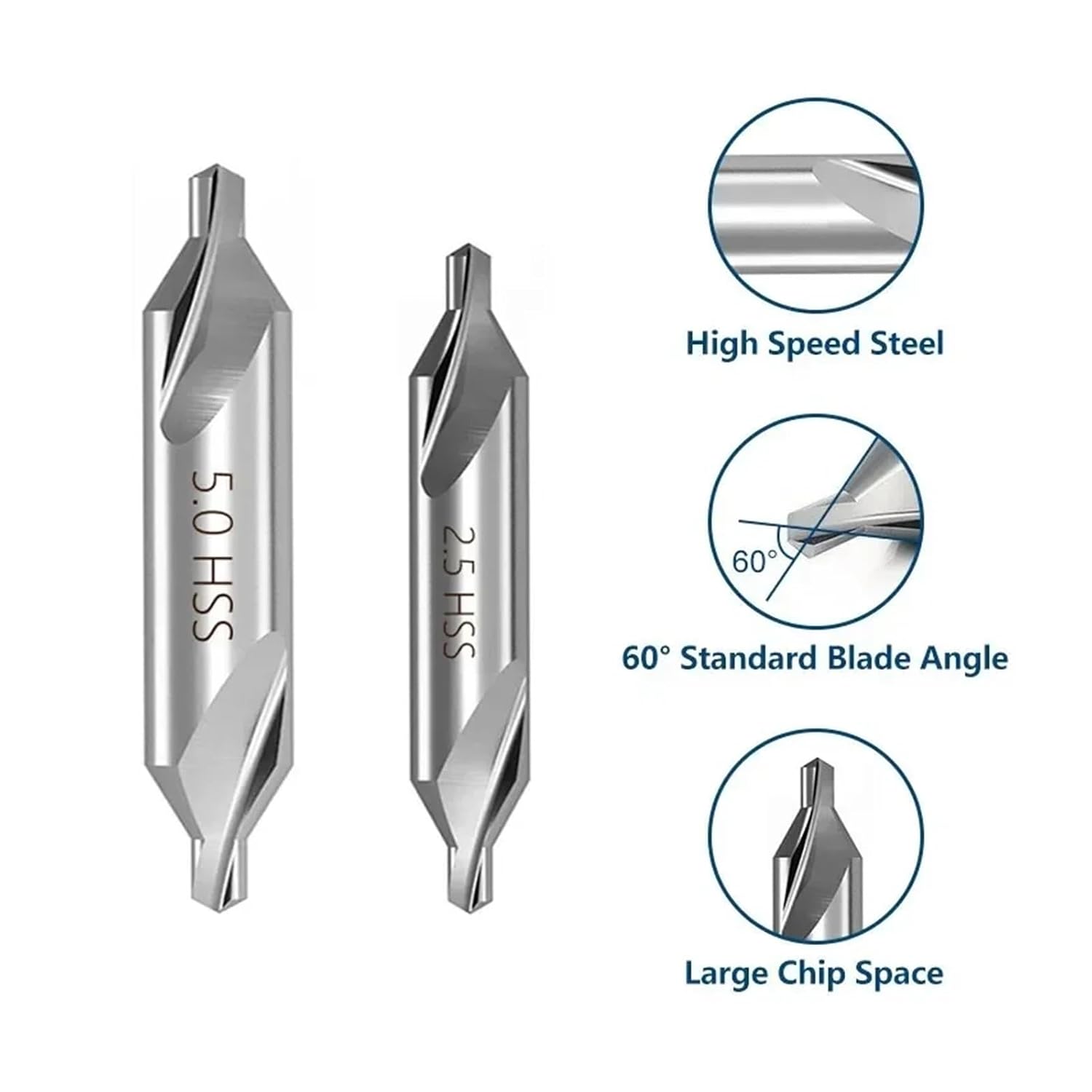 Center Drill HSS Combined Center Drills 60 Degree Countersinks Angle Bit Set 2.0mm 2.5mm 3mm 4mm 5mm 6mm Metal Center Drill Bit(4pcs 2.0-5.0mm)
