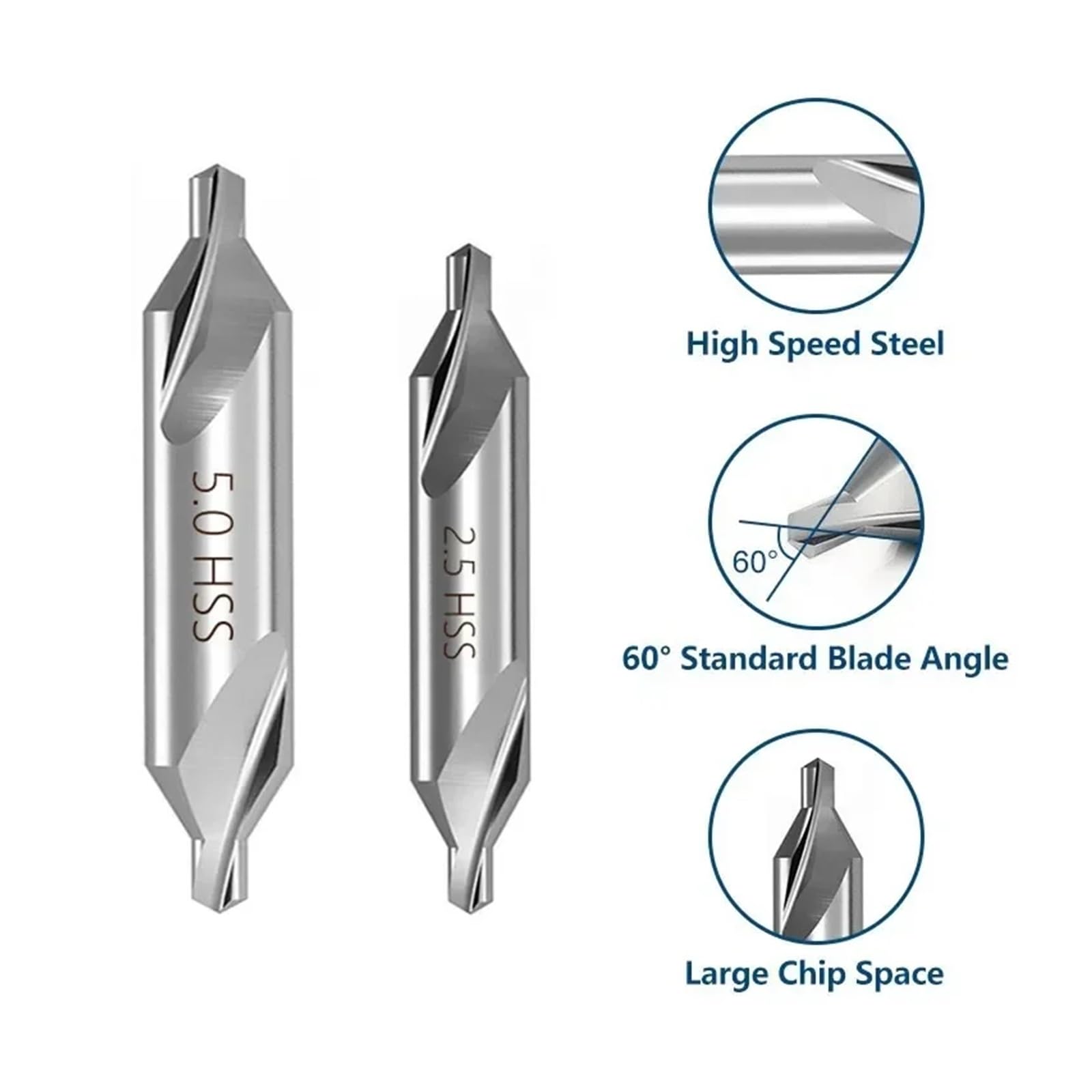Wiertło centrujące HSS, Zestaw wierteł centralnych HSS 60 stopni i pogłębiaczy 1,5-6,0 mm(6pcs 2.0 6.0mm)