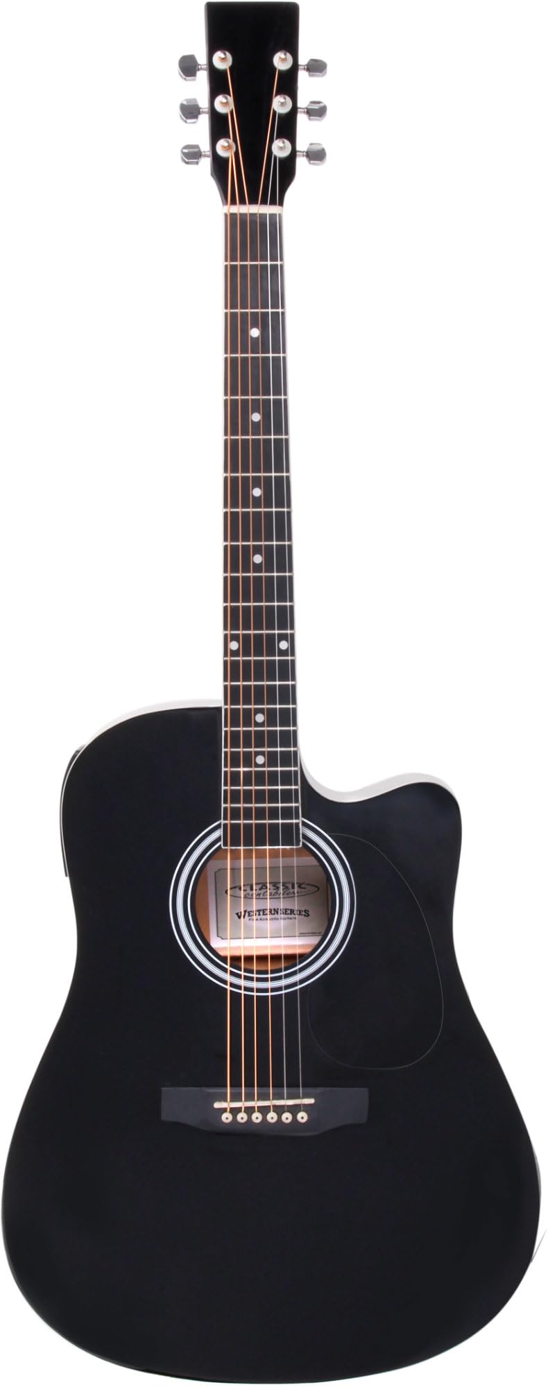 Classic Cantabile WS-10BK-CE Guitare Western avec micro (Acoustique et amplifiée, Dreadnought, Cutaway, EQ 3 bandes + Presence, Accordeur avec écran LCD, XLR et jack) noir brillant