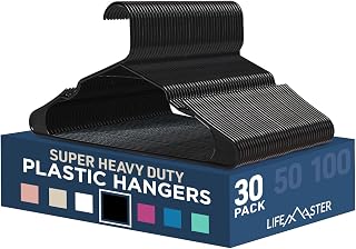Lifemaster Plastic Clothes Hanger Set - 30 Pieces Versatile, Lightweight, Space-Saving, Non-Slip, Slim Designed, Dry and Wet Clothes Hanger Set - Black