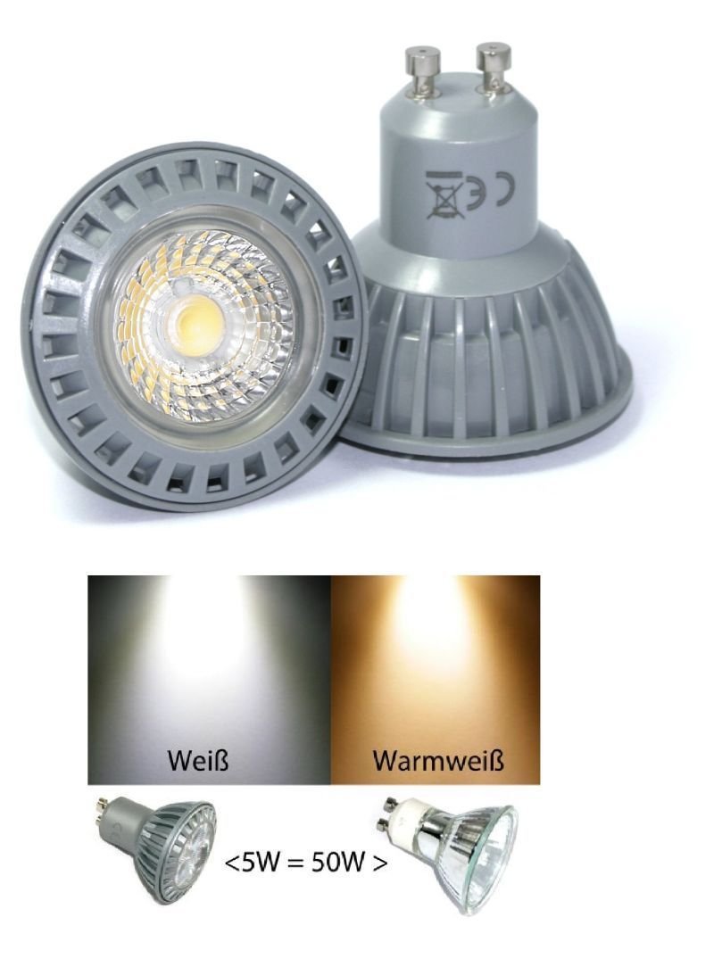 5er Set Power LED Einbauleuchte Bajo 230V GU10 edelstahl-gebürstet + Power LED 5 Watt in tageslichtweiss