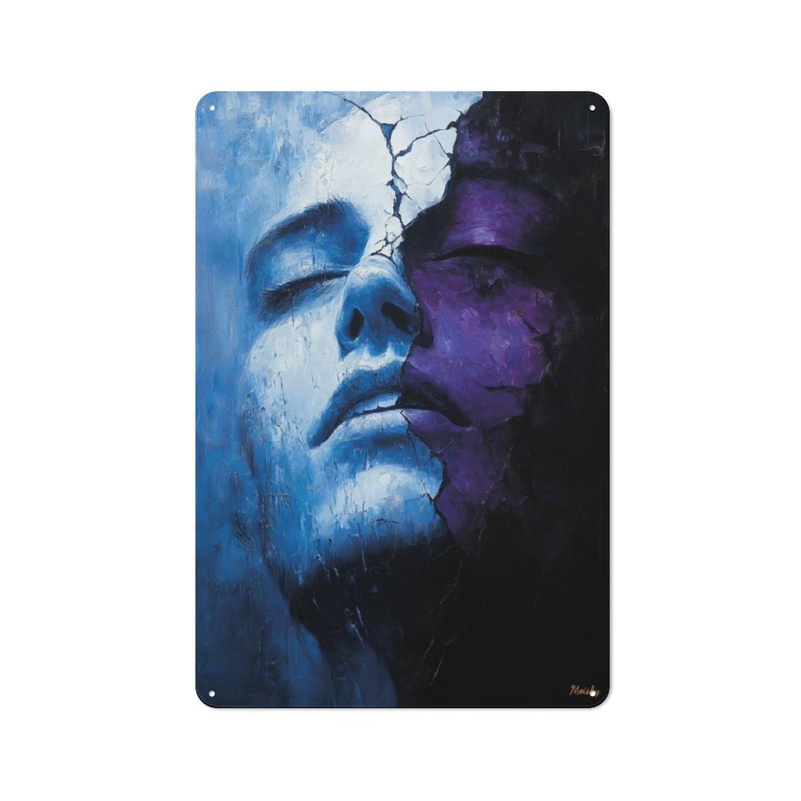Junmoney Fractured Duality – Surreal Portrait Of Light And Shadow Casual Metal Wall Decor 30X20cm, Tin Sign For Greenhouse, Garden Room, Cafe Or Entryway