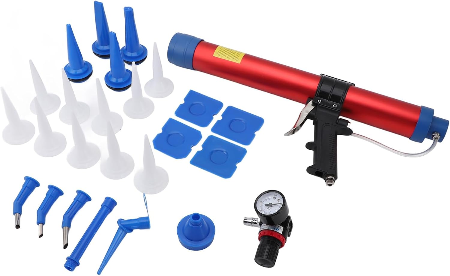 600ml Pneumatic Caulking Gun Kit Air Powered Caulking Tool Pneumatic Sealant Gun with Nozzle Scraper Valve for Glass Adhesive Grouting