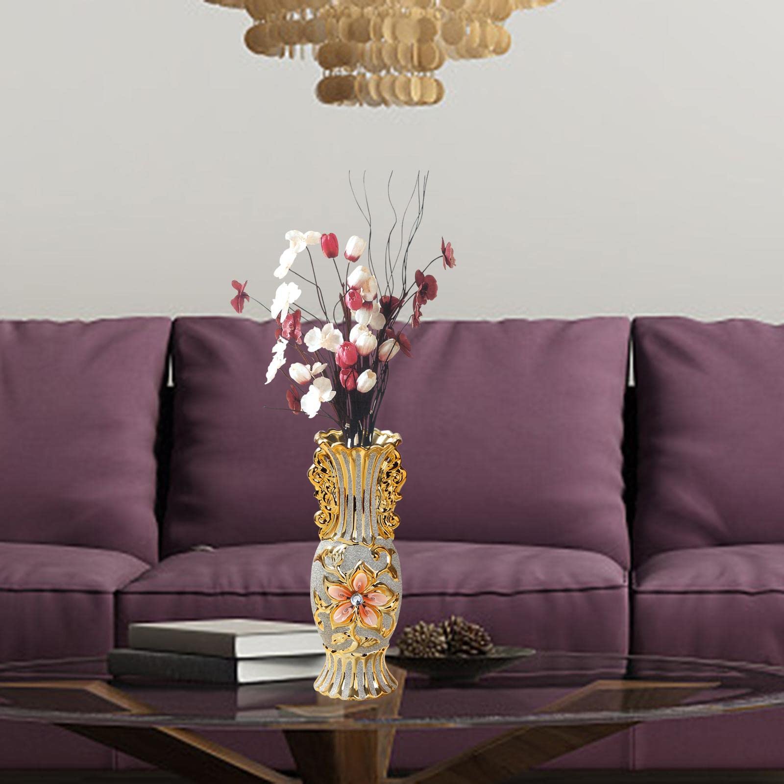 Keramikvase Europäischer Stil Blumenvasen Deko Ornament Tischdeko Goldene Muster Eleganz Aus für Hochzeit Geschenk Wohnzimmer Büro Café Bar Re, StilC