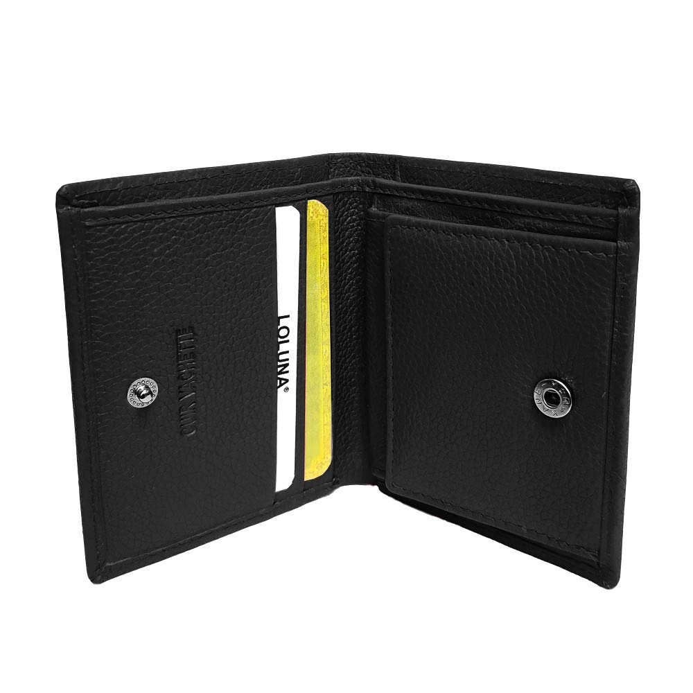 LOLUNA® Porte Monnaie Cuir véritable Compact et spacieux pour pièces, Billets et 2 Cartes bancaire, Homme et Femme Existe en Plusieurs Couleur (Noir)