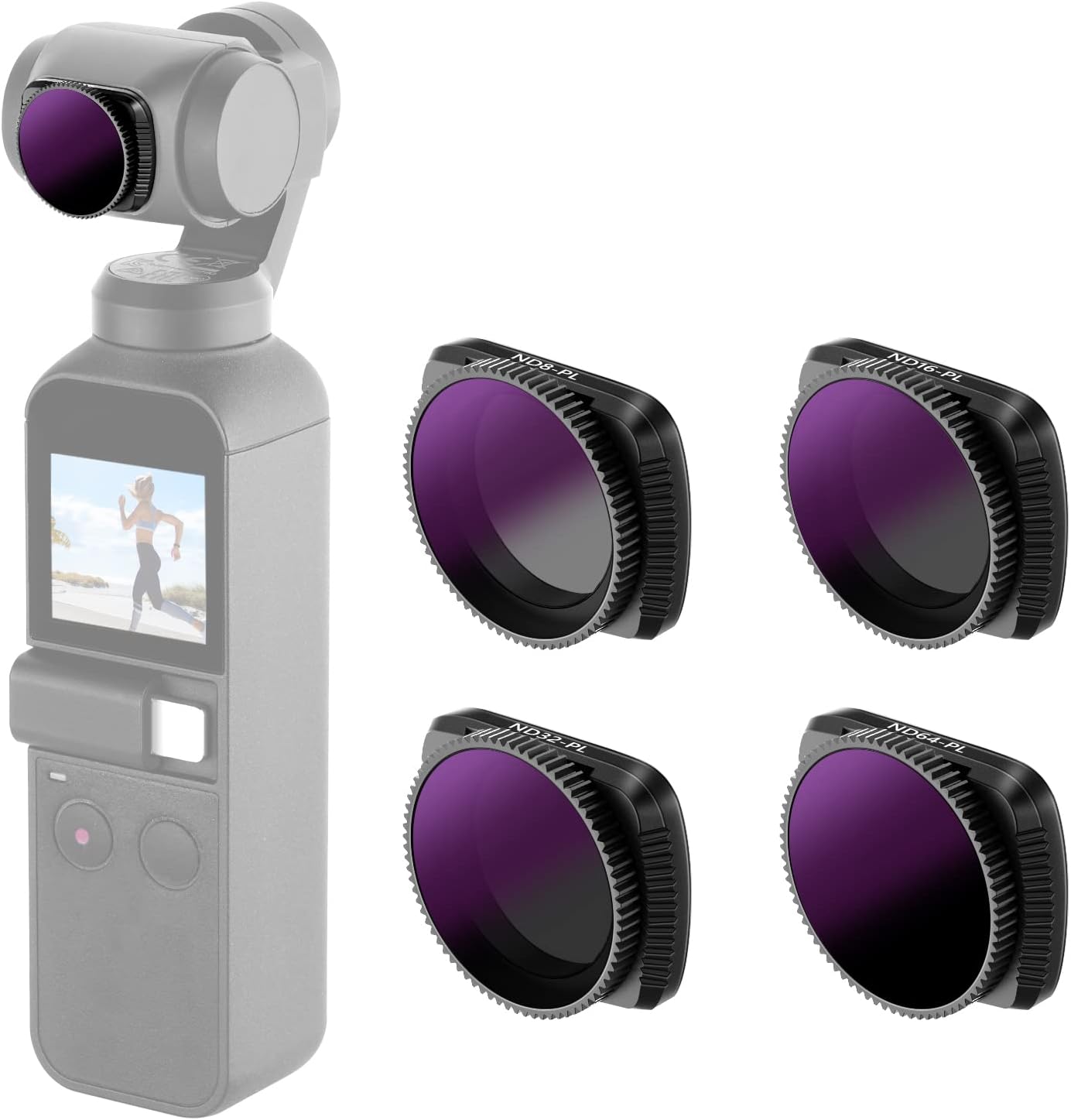 Neewer Magnetic ND/PL Filter Kit Compatible with DJI Osmo Pocket 2 / Osmo Pocket 1 Camera-4-Pack, ND8/PL, ND16/PL, ND32/PL, ND64/PL Filter, Made of Optical Glass and Aviation Aluminum Frame (Black)