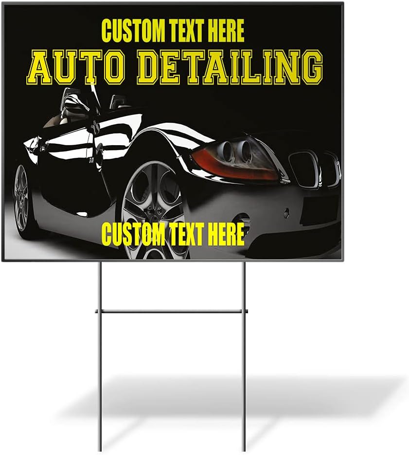 Fastasticdeals Custom Weatherproof Yard Sign Auto Detailing Car Vehicle Lawn Garden 18x12 Inches 1 Side Print Personalized Text Here