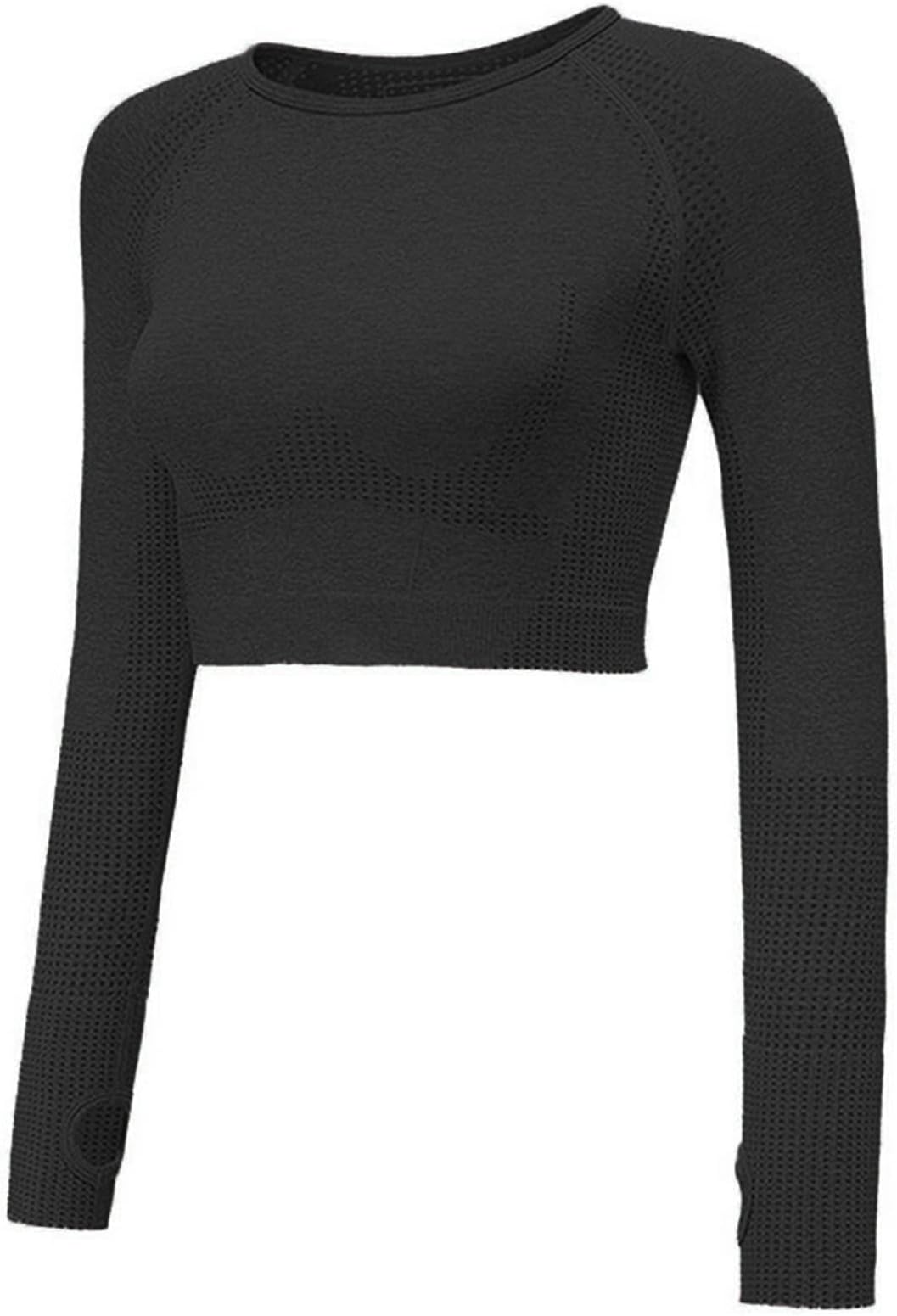 SotRongGym Top Women Slim Fit Compression Shirts Long Sleeve Running Top Seamless Yoga Crop Top Fitness Workout Running Exercise Sports T Shirts with Thumb Hole