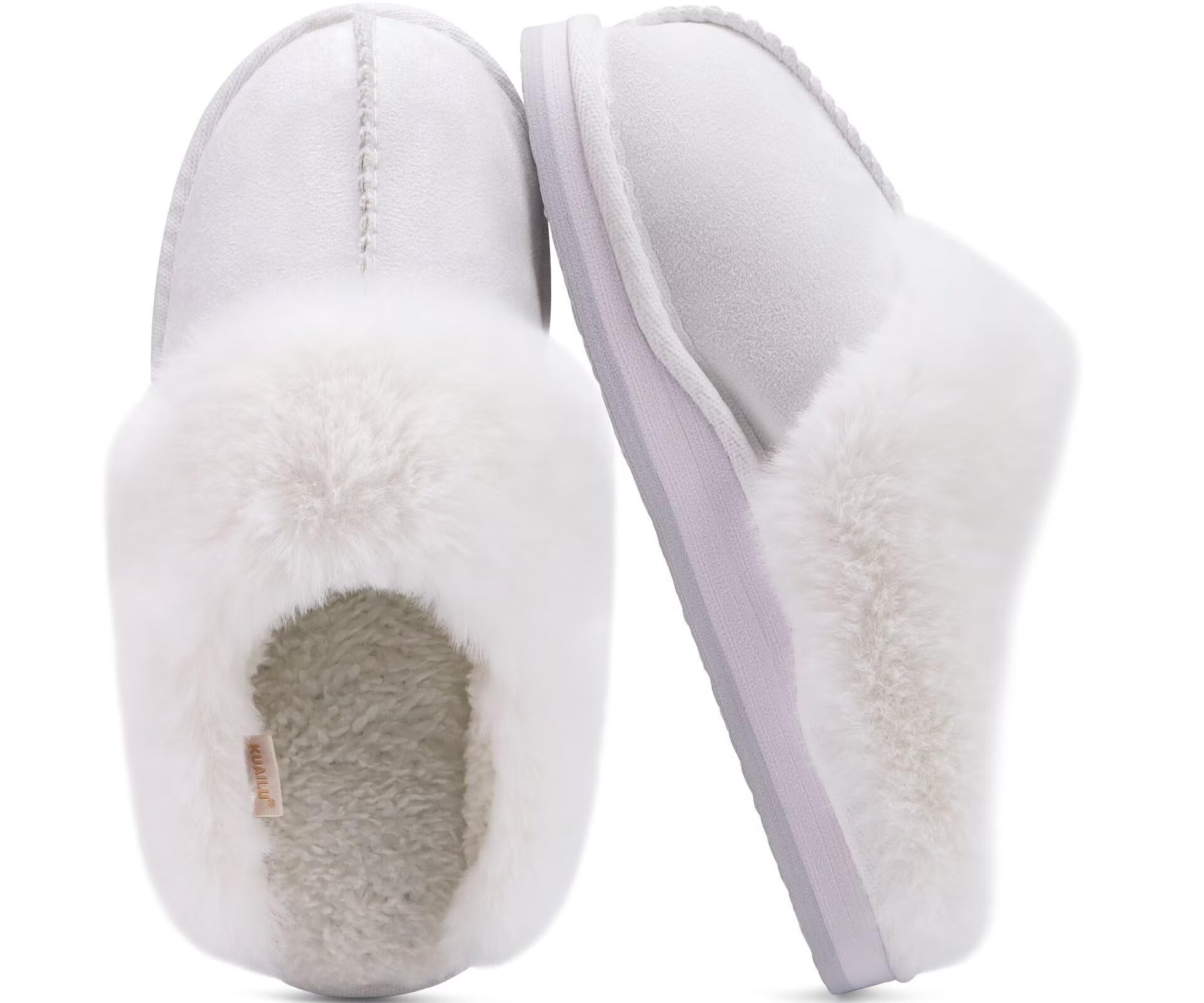KuaiLu Pantofole Donna Invernali Pelose Pelle Chiuse Ciabatte Casa Calde Peluche Pelo Foderata Babbucce Comode Memory Foam Slippers Antiscivolo Suola Scarpe