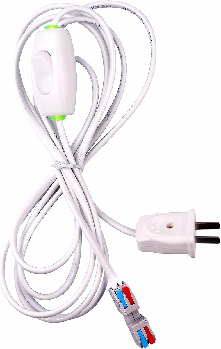 1pcs White Hanging Light Cord E27 Light Bulb Socket to 2-Prong with On/Off Switch (3M lamp Holder Wire)