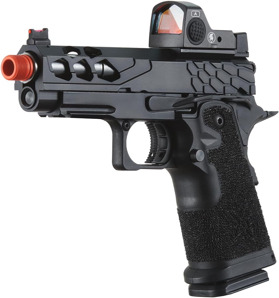 Lancer Tactical STRYK Hi-Capa 4.3 Gas Blowback Airsoft Pistol with Red Dot Mini Sight (Black/Gold)