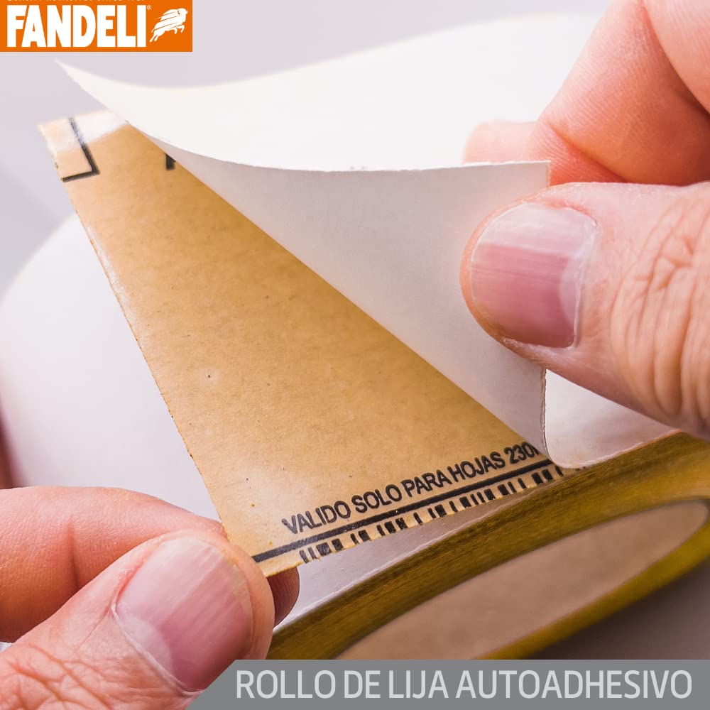 Fandeli | Rollo de Papel de Lija de Larga Duración | Ideal para Lijar Madera | Hoja Continua Autoadhesiva (Grano 80)