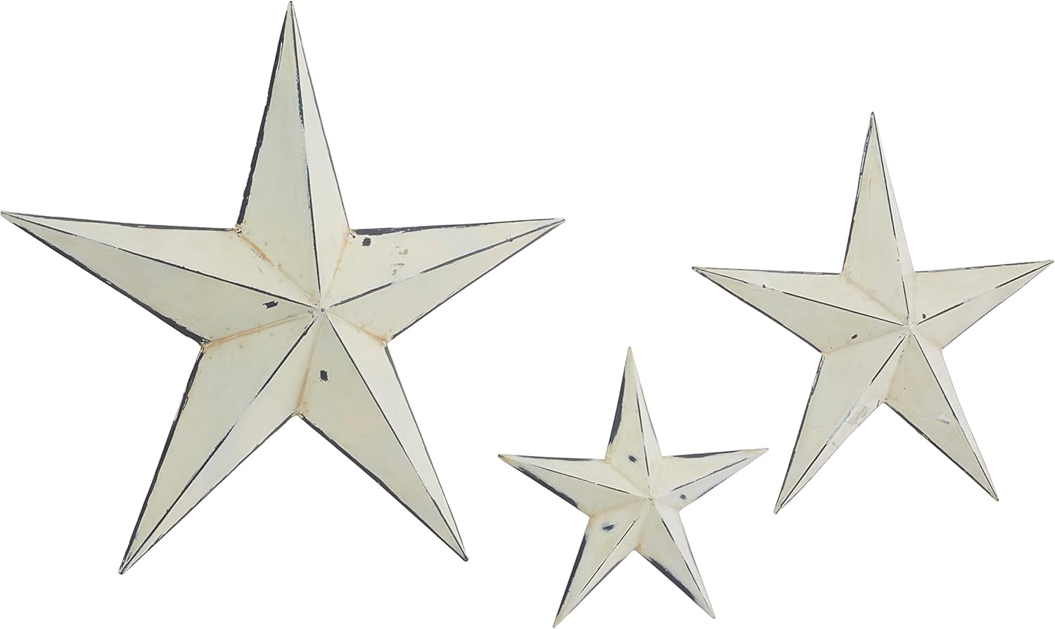 Deco 79 Metal Star Home Wall Decor Wall Sculpture, Set of 3 Wall Art 24", 18", 12"W, Cream