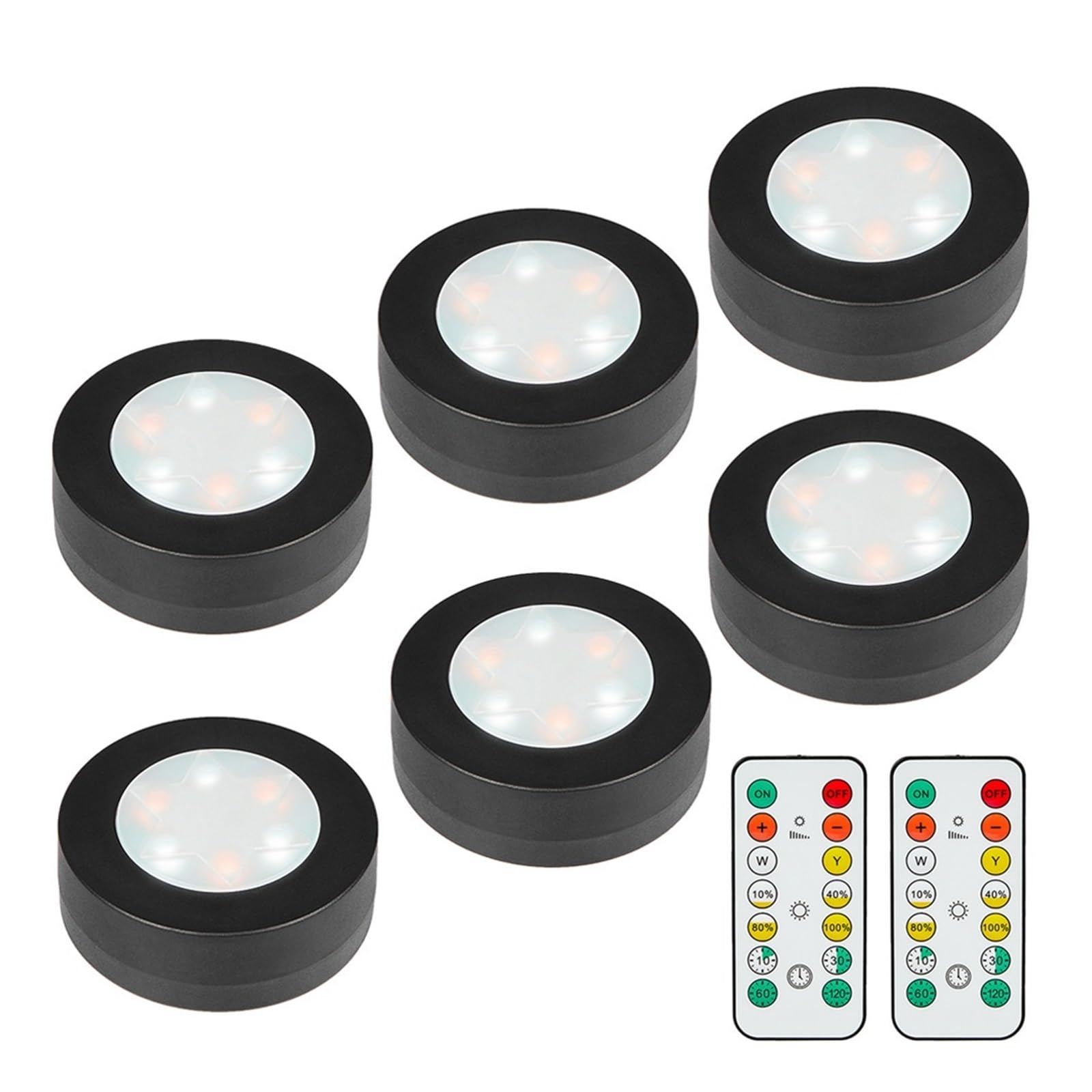 Lámpara LED Redonda Negra Regulable For Armario Bajo Mueble Sensor De Movimiento(6lamp 2remote)