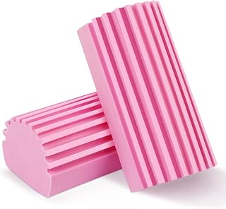 Damp Duster, 2-Pack Pink Magical Dust Cleaning Sponge Blind Cleaner Duster Tool, Reusable Dusters for Cleaning Baseboards, Vent, Ceiling Fan & Cobweb, Lock Dust, Suitable for Dust Allergies People