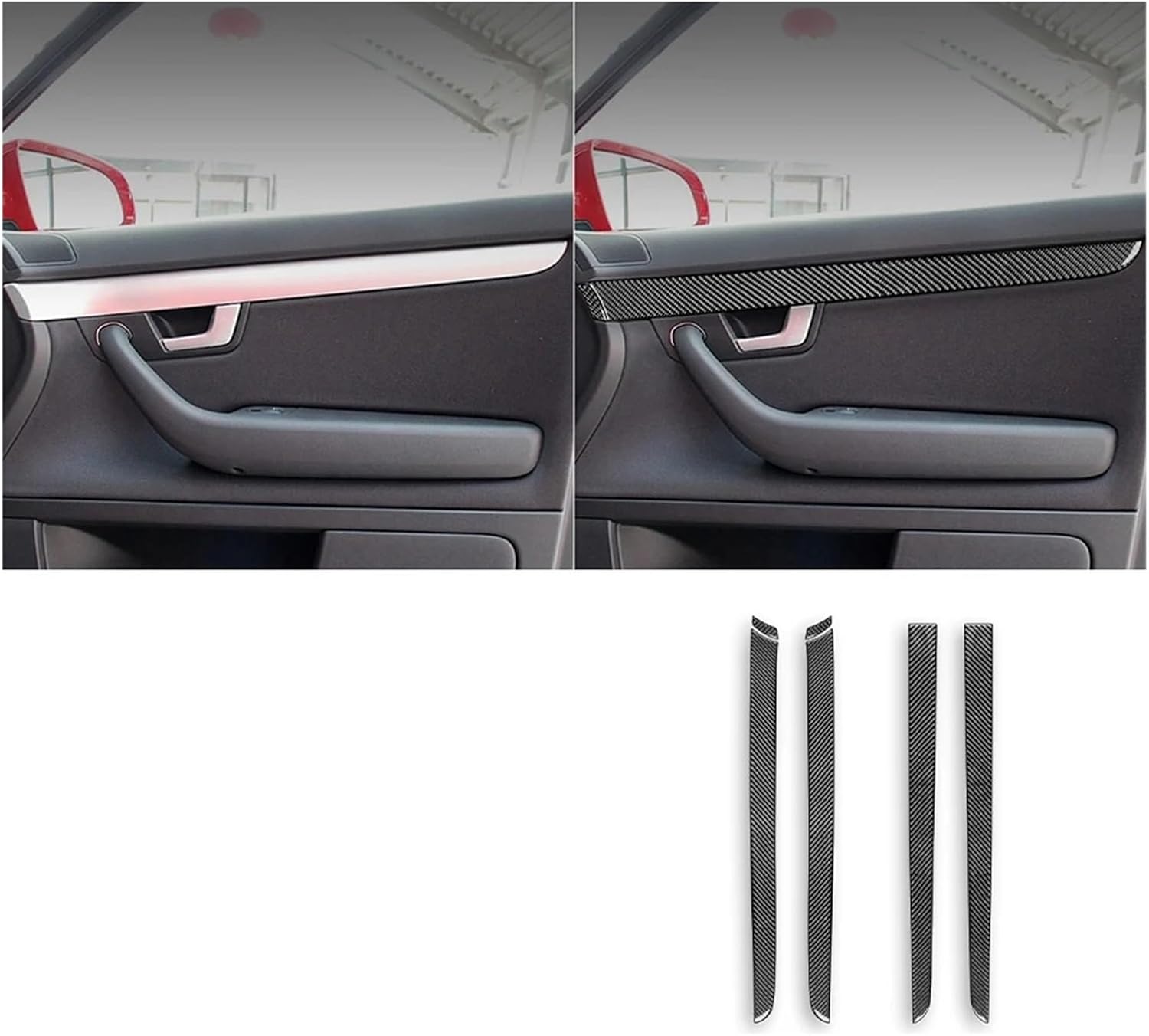 Compatible for Audi A4 S4 B7 2005-2008 Carbon Fiber Door Panel Trim Strip Car Interior Accessories Decorative Stickers(Black)