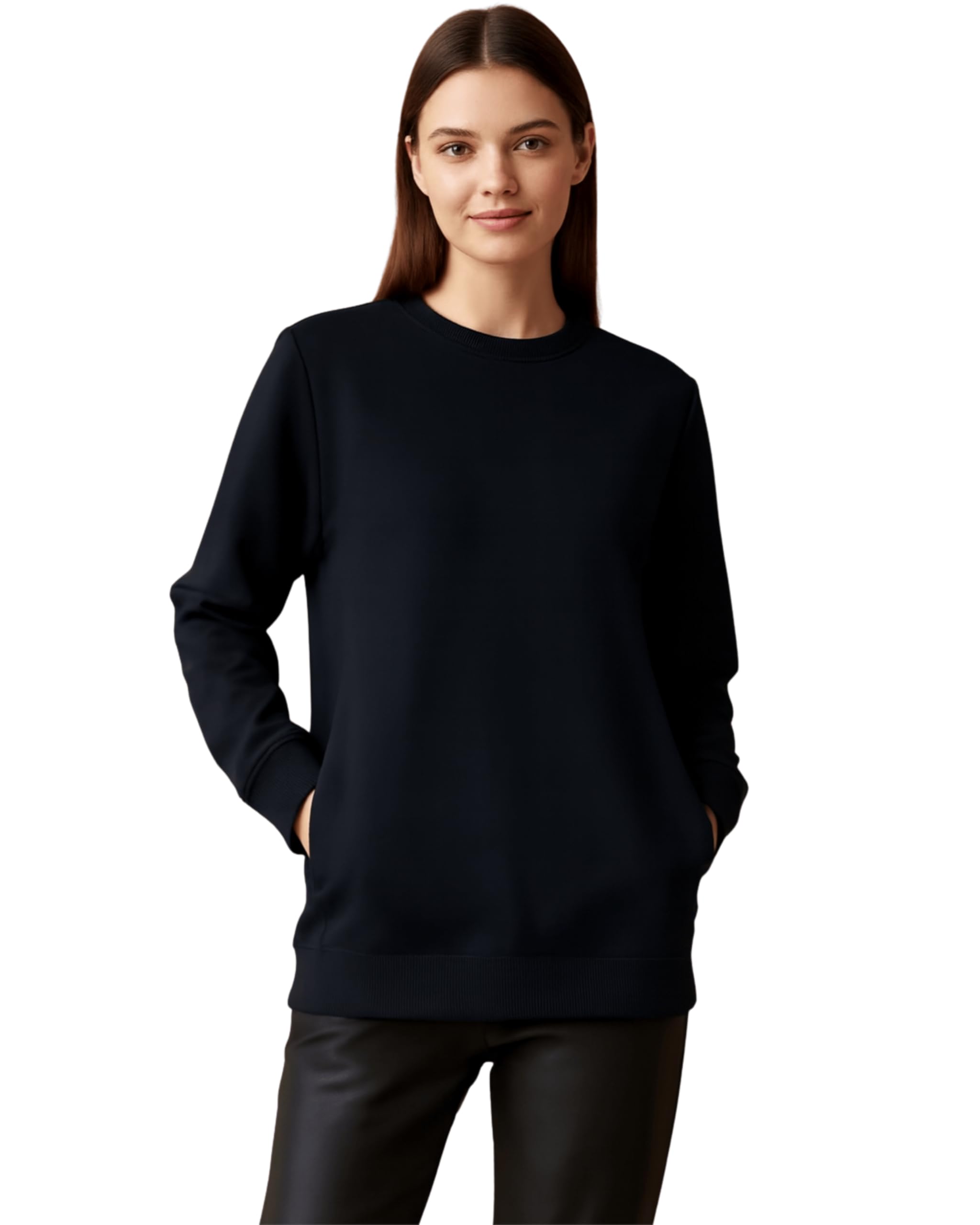 Women's Crew Neck Sweatshirt, Long Sleeve, Ribbed Cuffs and Hem (in, Alpha, 2XL, Regular, Nevy)-image-28