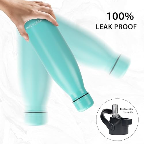 Miniatura 4 de Botella de agua aislada, botellas de agua de acero inoxidable de 17 onzas con tapa con popote, botellas de agua deportivas de metal para niños,