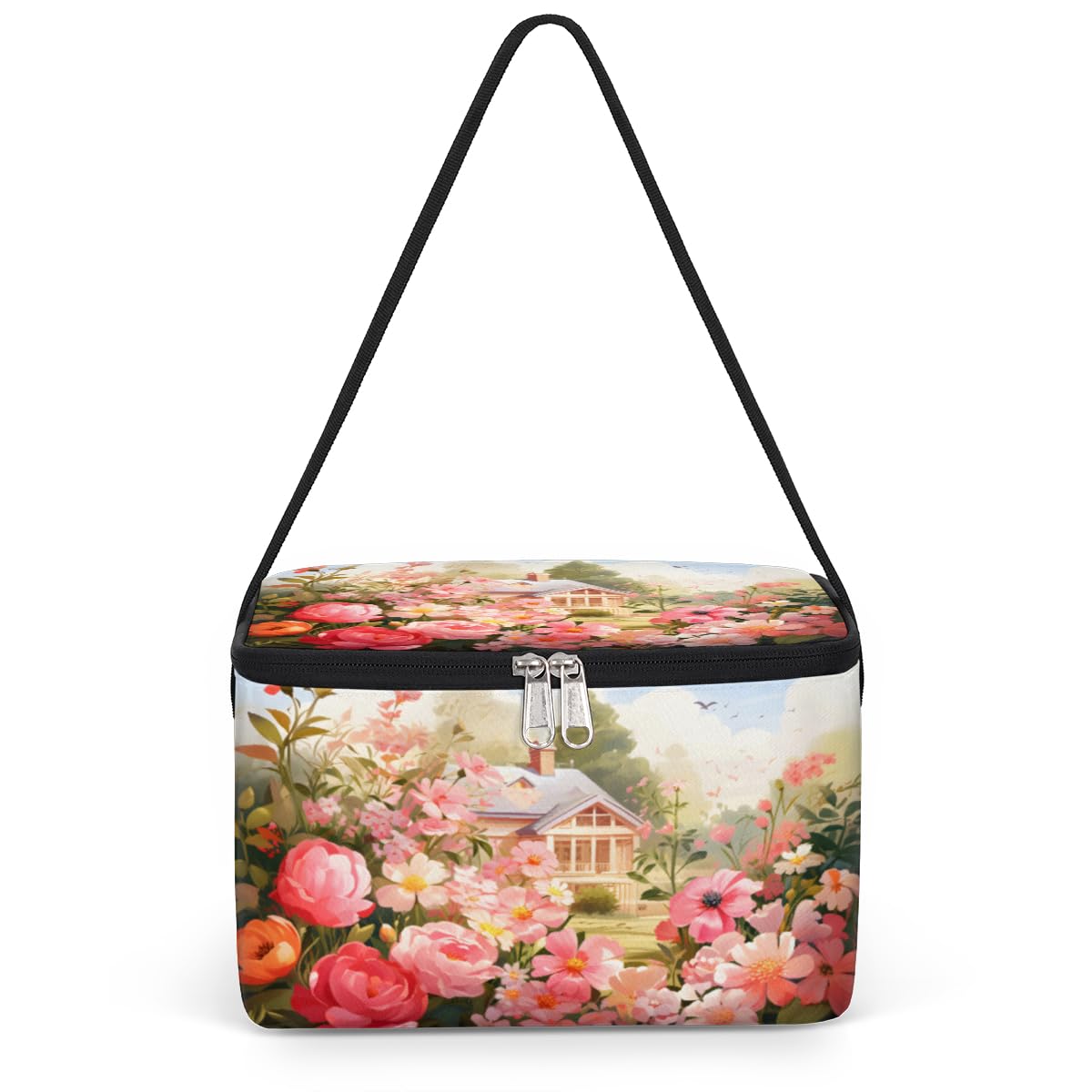 GzLeyigou Flowers Garden Lunch Bags for Women Men 9 Cans, Hot & Cold Food Delivery Bag Insulated Grocery Bag Insulated Lunch Box Roses Cooler Bag for Office Work Picnic Beach