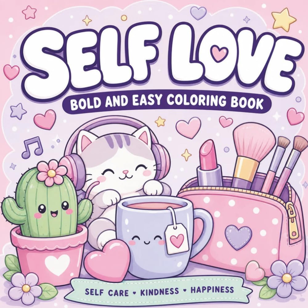 Self Love Bold and Easy Coloring Book: Empowering Affirmations & Cute Designs: Relaxing Kawaii Self-Care Scenes for Adults & Teens to Boost Confidence, Practice Mindfulness & Find Inner Peace