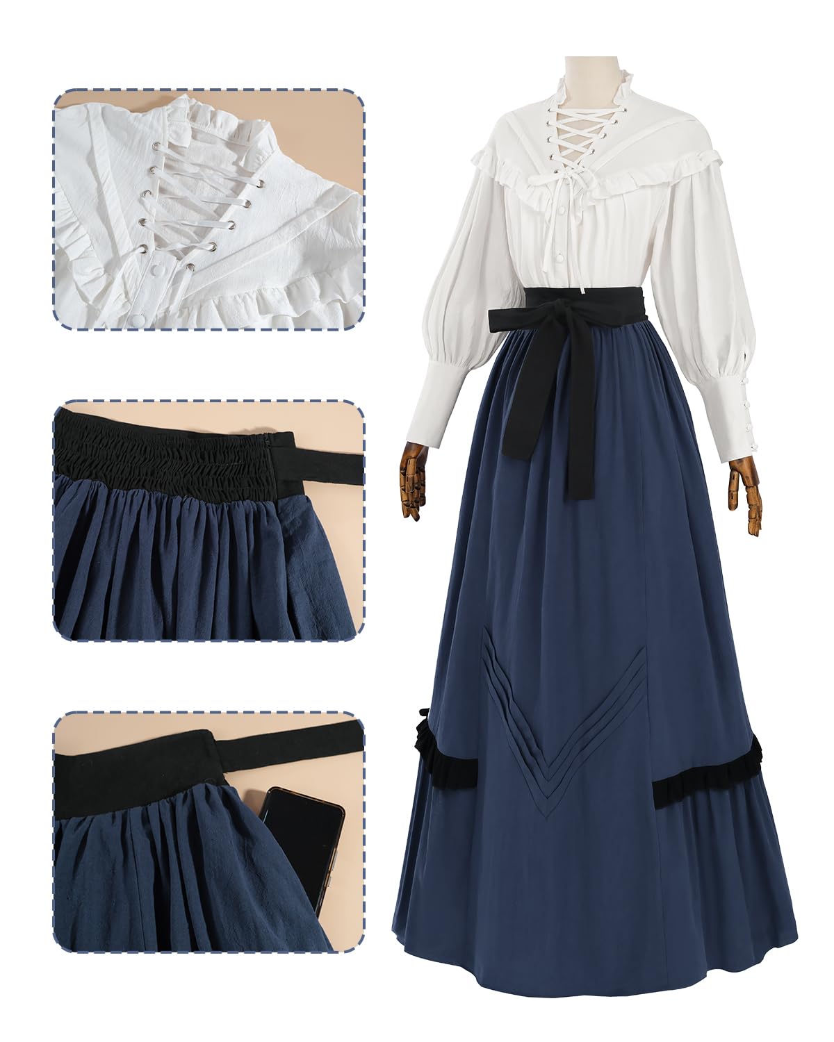 CR ROLECOS Viktorianisches Kleid Mittelalter 1930er Jahre Mafia 2-teiliges