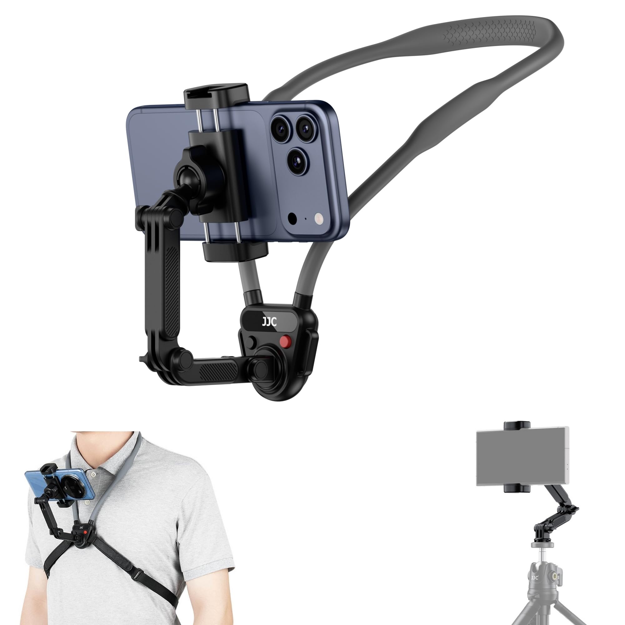 Kiorafoto Supporto per cellulare con clip per cellulare per registrazione, leggero POV/Vlog per selfie, catena toracica, supporto per cellulare con 3 bracci rimovibili e chiusura rapida, Content