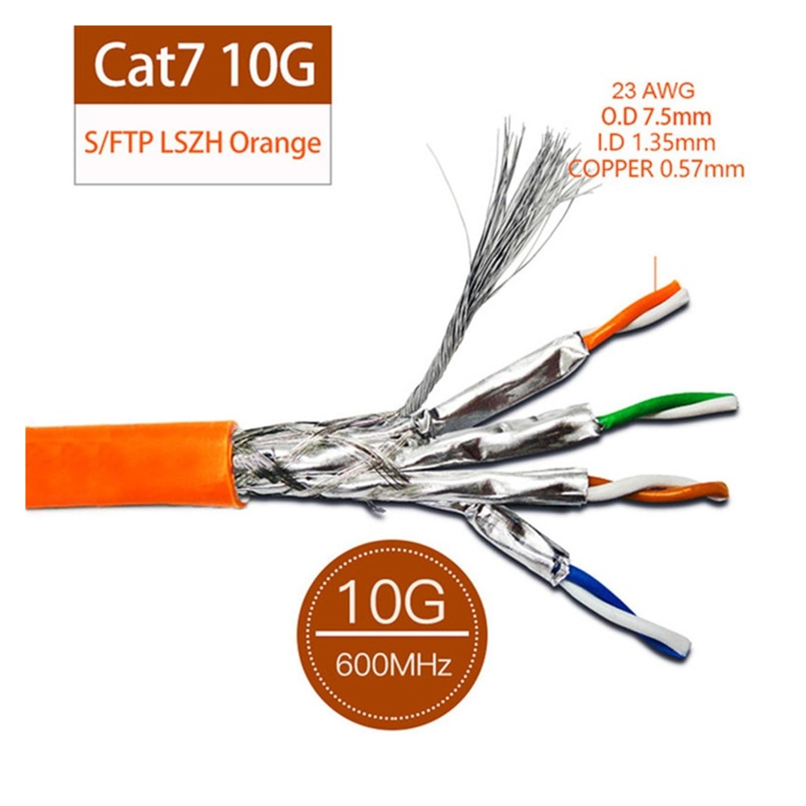 Câble Ethernet Cat 7 LAN 23AWG SFTP Double blindage, compatible LSZH, compatible FTTH, RJ45, 10 Gbit/s Cat7 haut débit(300m)