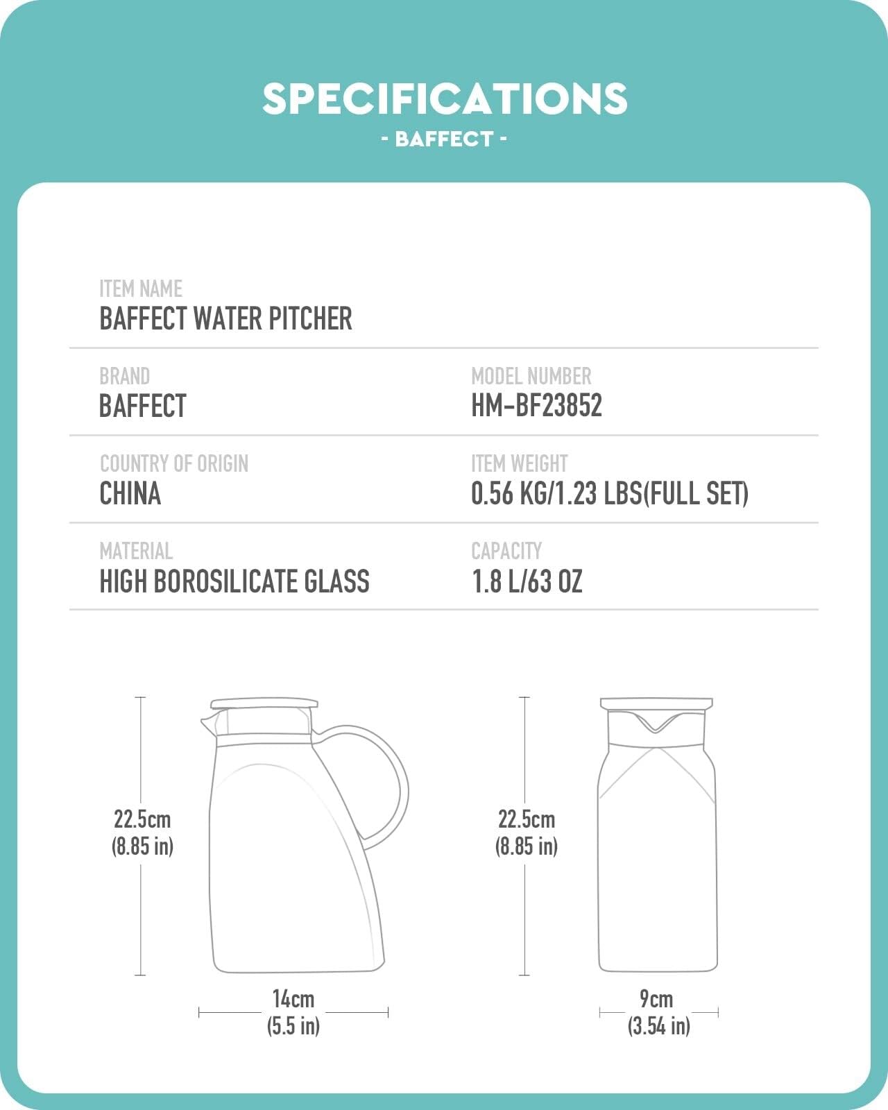 Jarra de agua de vidrio con tapa y asa, jarra de borosilicato de 1,8 L de alto para puerta de nevera, jarra para té helado caliente/frío, jugo, café, leche (patrón de martillo)