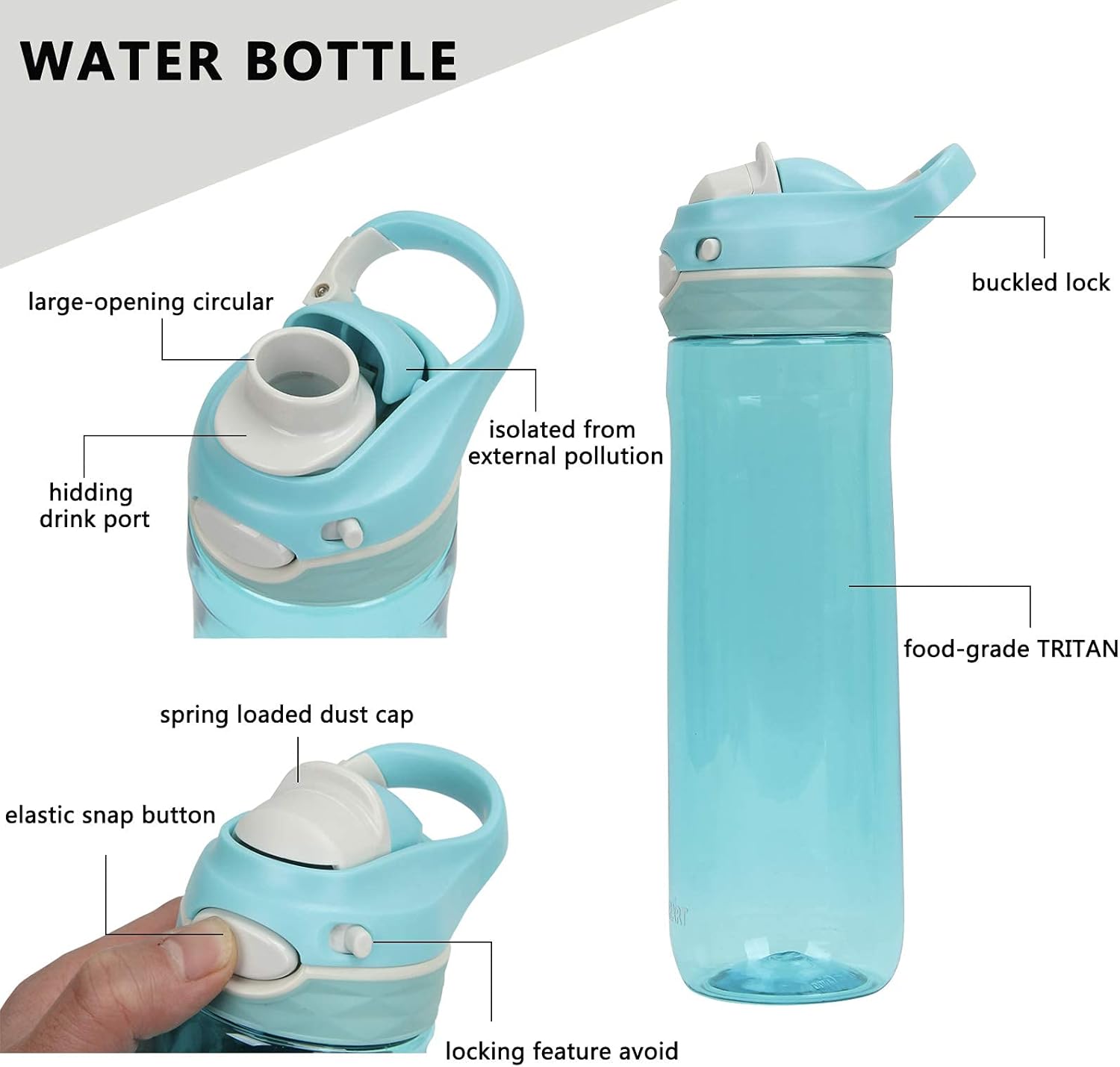 DEARART 2-Pack 26oz Sky Blue Water Bottle & 32oz Dark Cyan Water Bottle BPA FREE Hidden Cup Mouth Has Handle Easy Carried, Suit School Office Walking Yoga Gym Working etc.