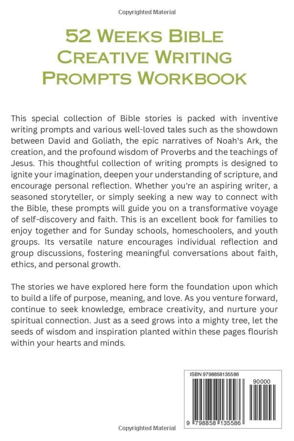 52 Weeks Bible Creative Writing Prompts Work Book: A creative Bible Writing Prompt for kids 7 -15 to Inspire Godly Imagination, faith, Spiritual and ... Narrative Writing, opinion, and Creativity - Image 2
