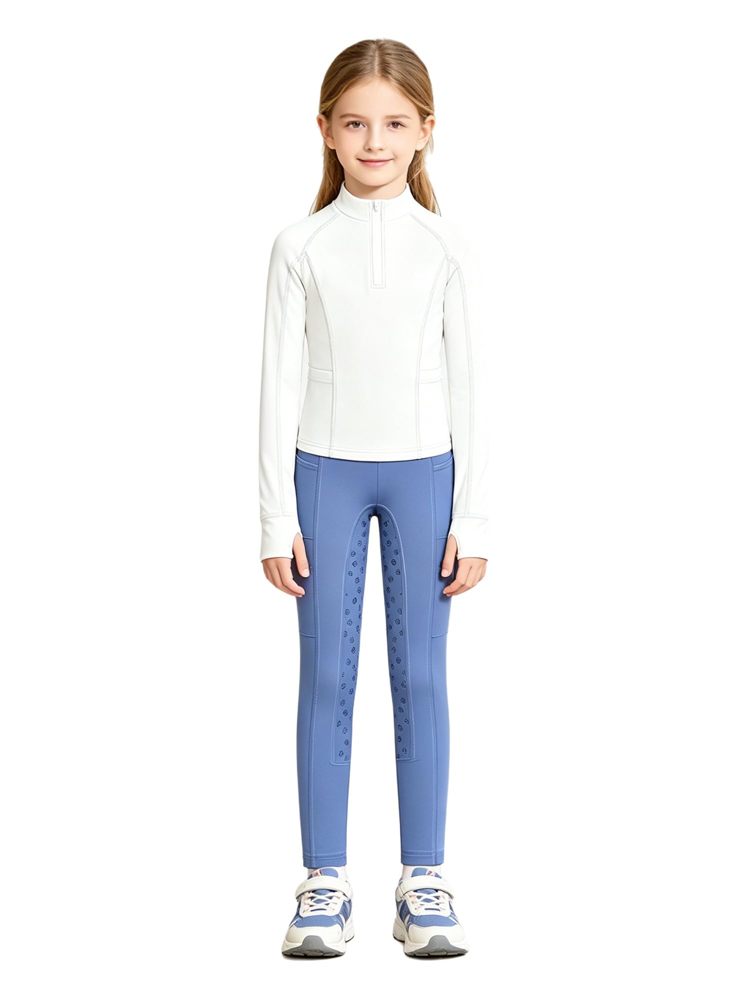 iiniim Completo Sportivo Bambina Completo Palestra Bambina Anni Leggings L'Equitazione Abbigliamento Equitazione Bambine Fitness Bianco Viola Blu 9-10 anni
